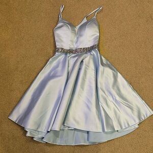 Light blue homecoming dress with silver sequins open back size 2